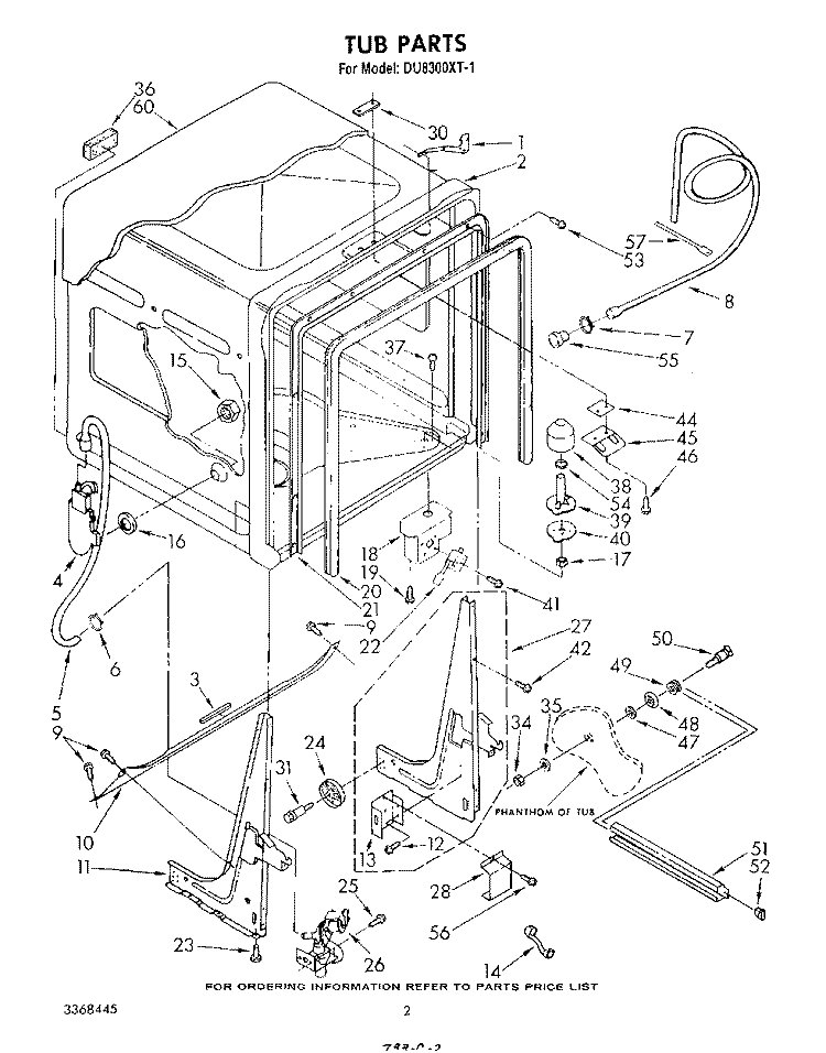 TUB , LIT/OPTIONAL Diagram and Parts List for DU8300XT1  Whirlpool Dishwasher