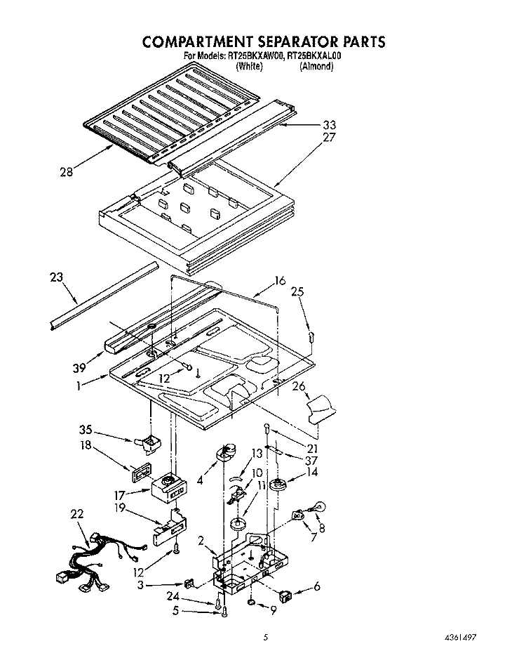 COMPARTMENT SEPARATOR Diagram and Parts List for RT25BKXAW00  Roper Refrigerator