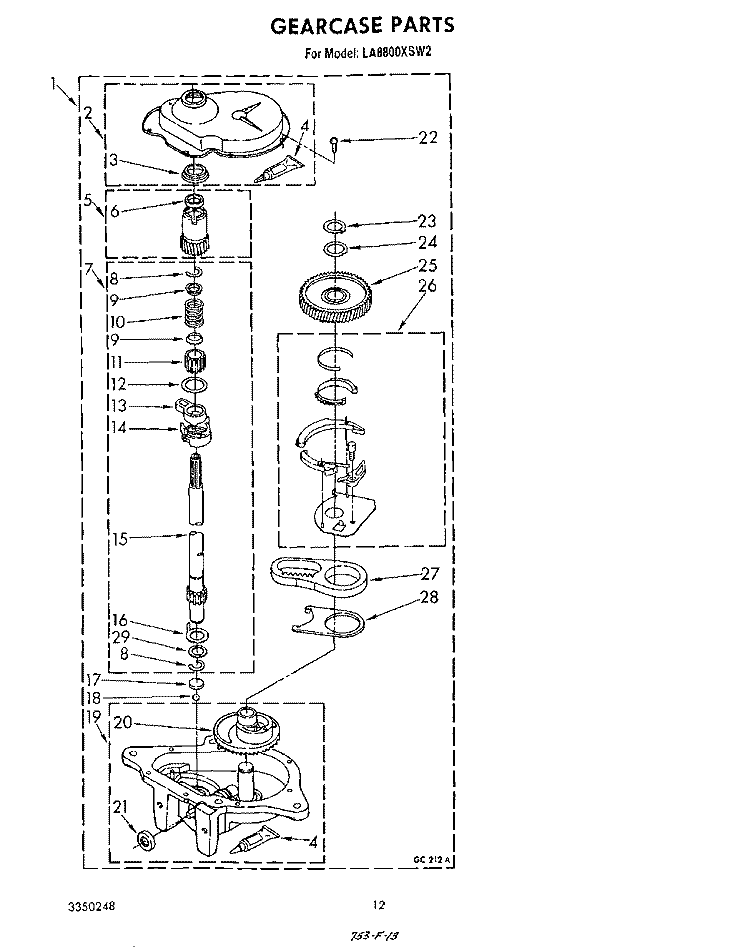 GEARCASE Diagram and Parts List for LA8800XSW2  Whirlpool Washer