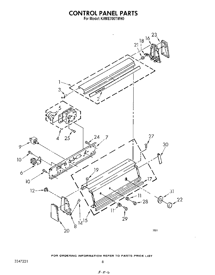 CONTROL PANEL Diagram and Parts List for KAWE700TWH0  KitchenAid Washer