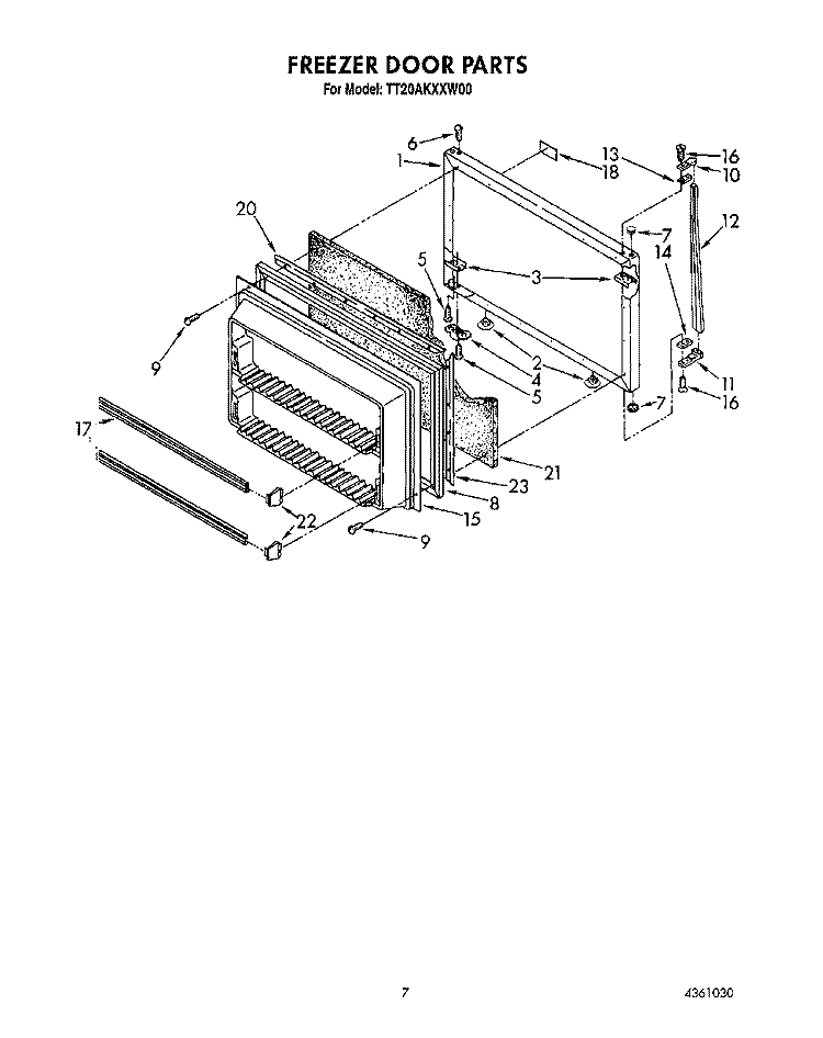 FREEZER DOOR Diagram and Parts List for TT20AKXXW00  Whirlpool Refrigerator