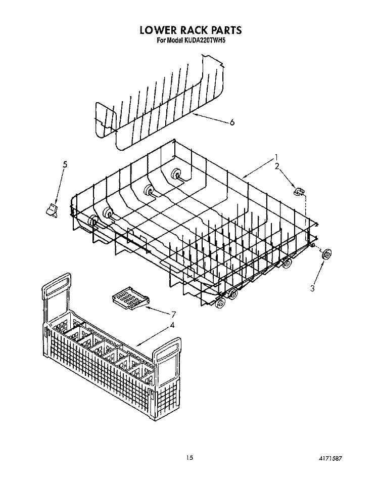 LOWER RACK Diagram and Parts List for KUDA220TWH5  KitchenAid Dishwasher
