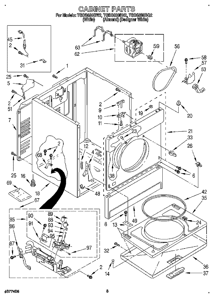 CABINET Diagram and Parts List for TGDS680BW2  Estate Dryer