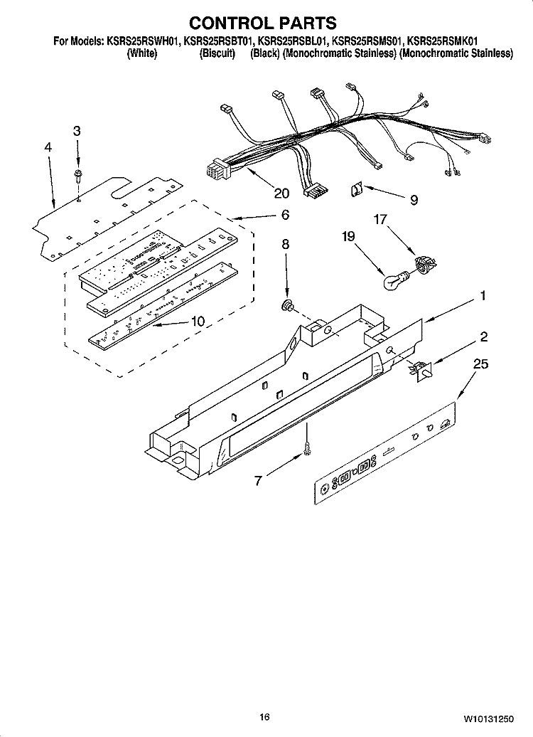 CONTROL PARTS Diagram and Parts List for KSRS25RSMS01  KitchenAid Refrigerator