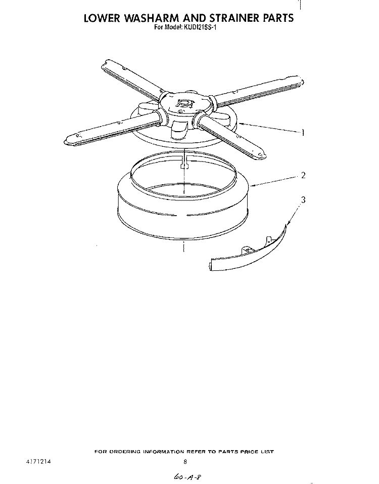 LOWER WASH ARM AND STRAINER Diagram and Parts List for KUD121SS1  KitchenAid Dishwasher