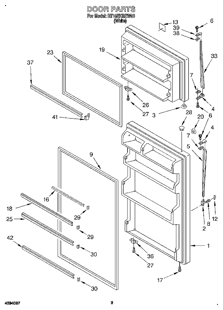 DOOR Diagram and Parts List for RT18EKREW03  Roper Refrigerator