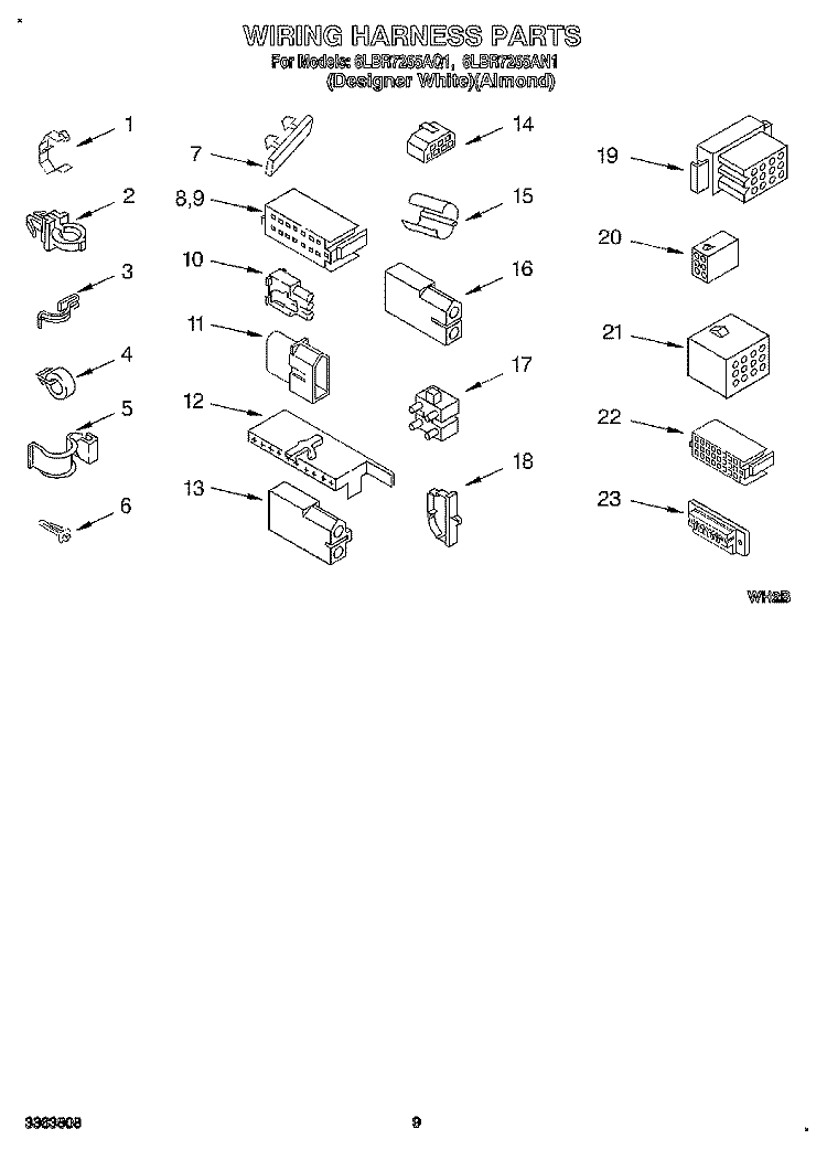 WIRING HARNESS Diagram and Parts List for 6LBR7255AQ1  Whirlpool Washer