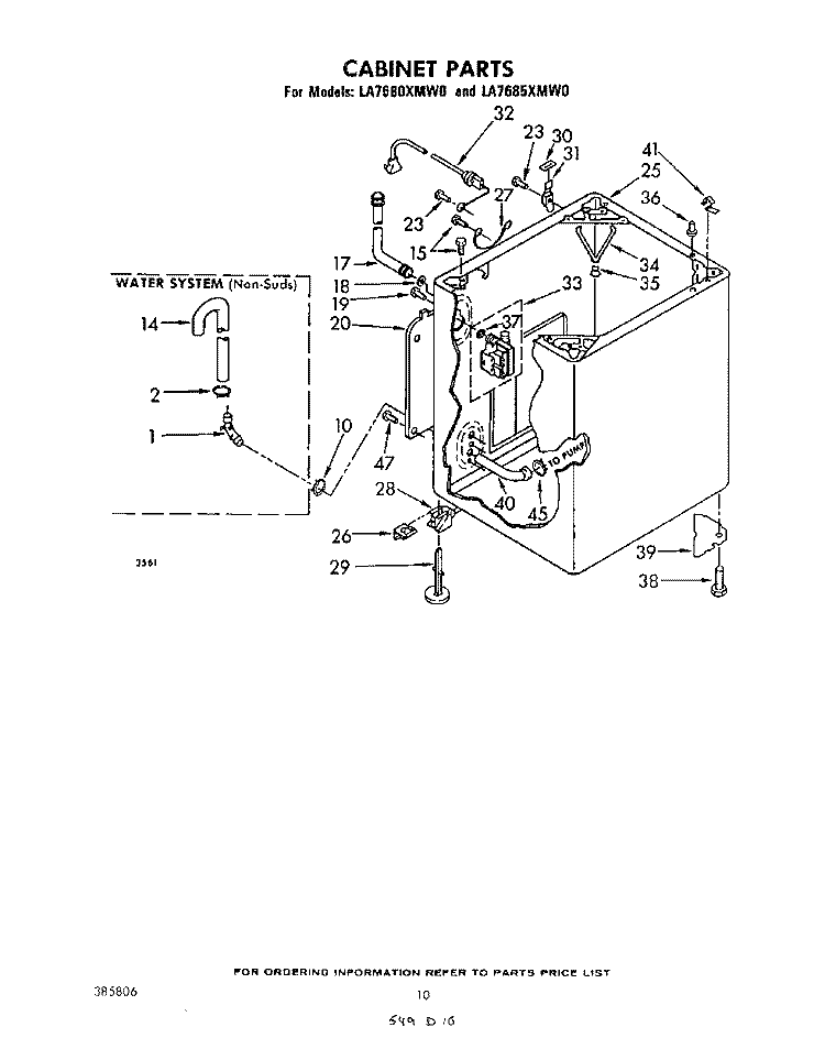 CABINET Diagram and Parts List for LA7685XMW0  Whirlpool Washer
