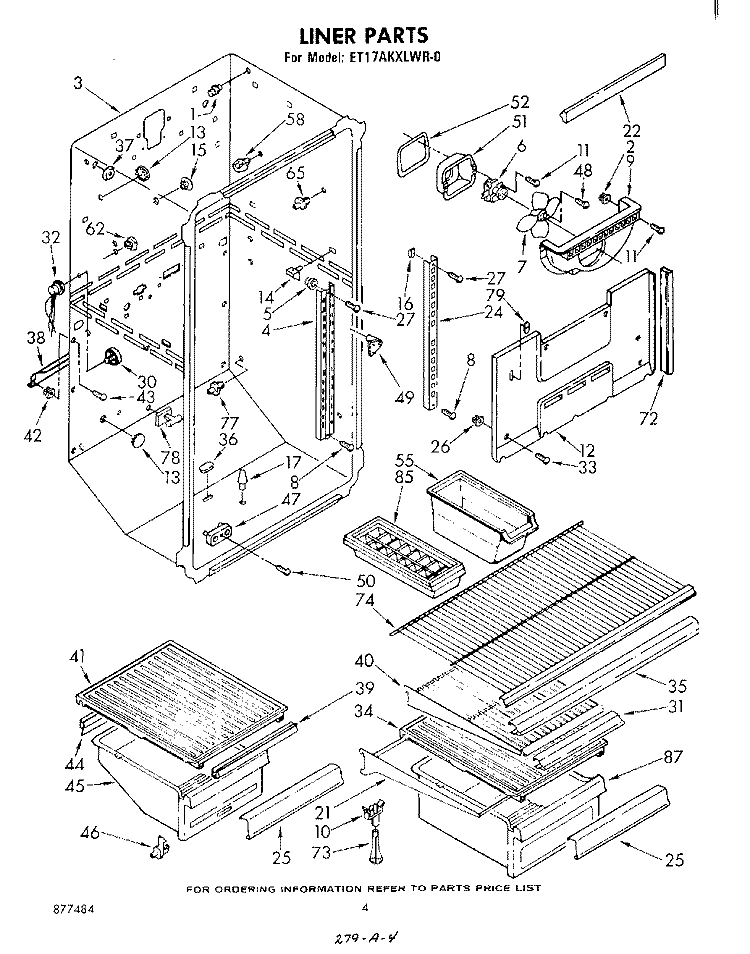 LINER Diagram and Parts List for ET17AKXLWR0  Whirlpool Refrigerator