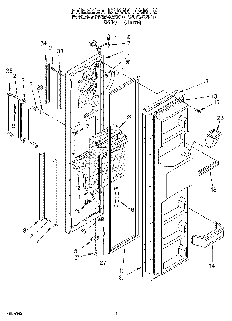 FREEZER DOOR Diagram and Parts List for RS20AWXEW00  Roper Refrigerator