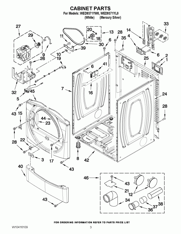 CABINET PARTS Diagram and Parts List for WED9371YW0  Whirlpool Dryer