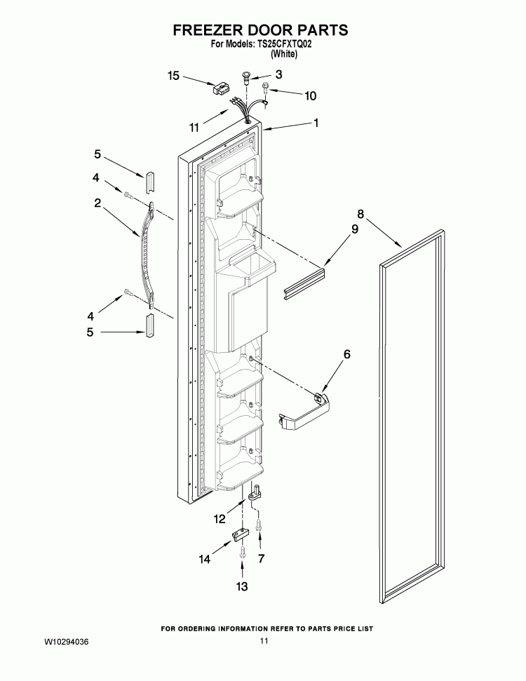 FREEZER DOOR PARTS Diagram and Parts List for TS25CFXTQ02  Estate Refrigerator