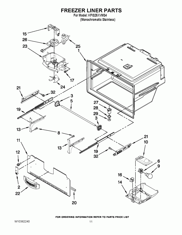 FREEZER LINER PARTS Diagram and Parts List for KFIS25XVMS4  KitchenAid Refrigerator