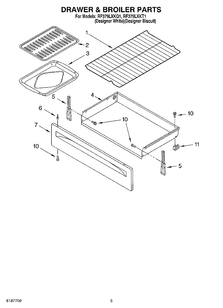 DRAWER & BROILER PARTS Diagram and Parts List for RF379LXKQ1  Whirlpool Range
