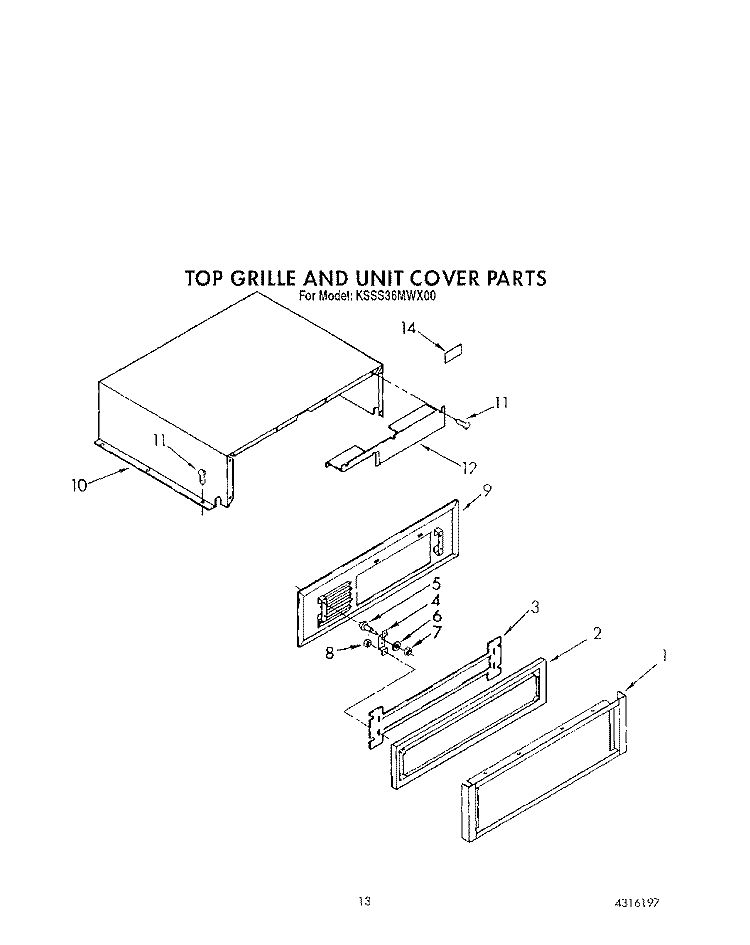 TOP GRILLE AND UNIT COVER Diagram and Parts List for KSSS36MWX00  KitchenAid Refrigerator