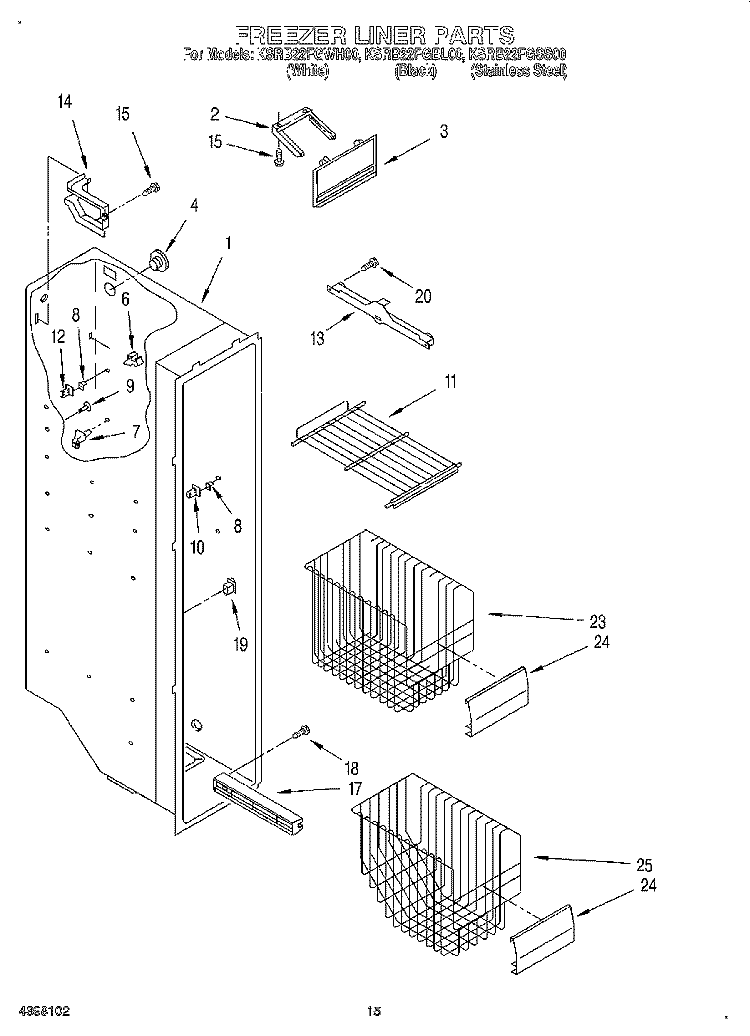 FREEZER LINER Diagram and Parts List for KSRB22FGSS00  KitchenAid Refrigerator