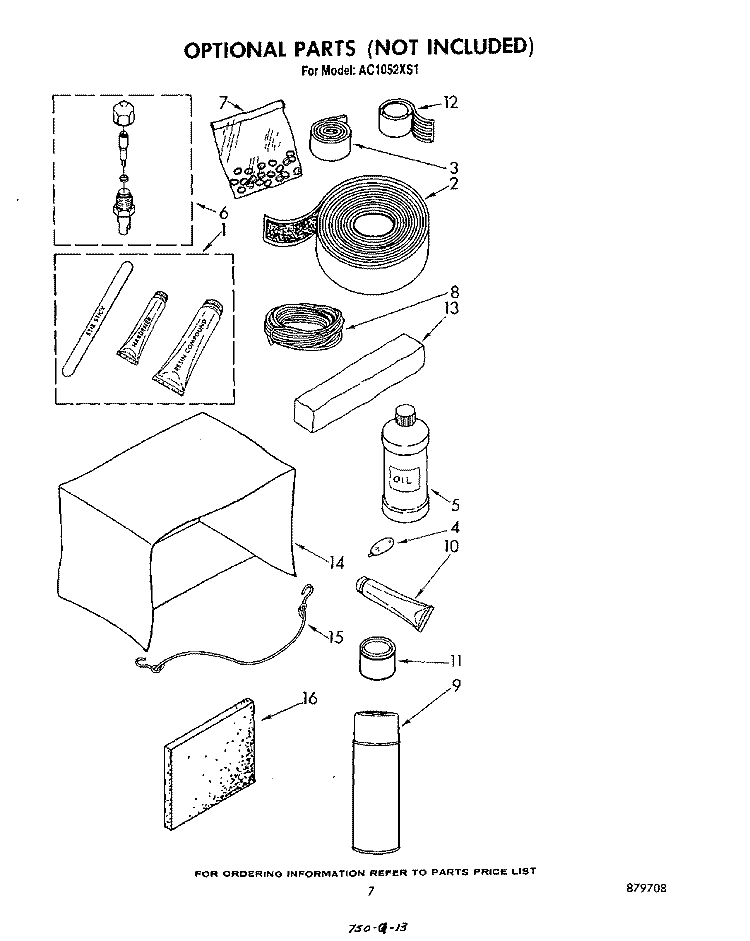 LIT/OPTIONAL Diagram and Parts List for AC1052XS1  Whirlpool Air Conditioner