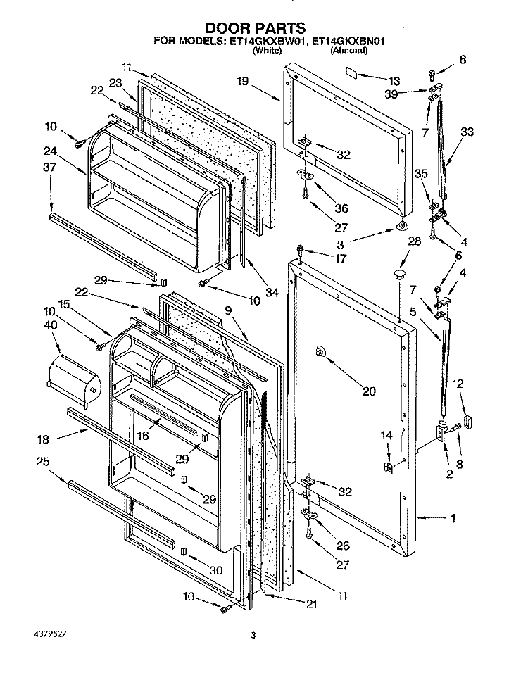 DOOR Diagram and Parts List for ET14GKXBW01  Whirlpool Refrigerator