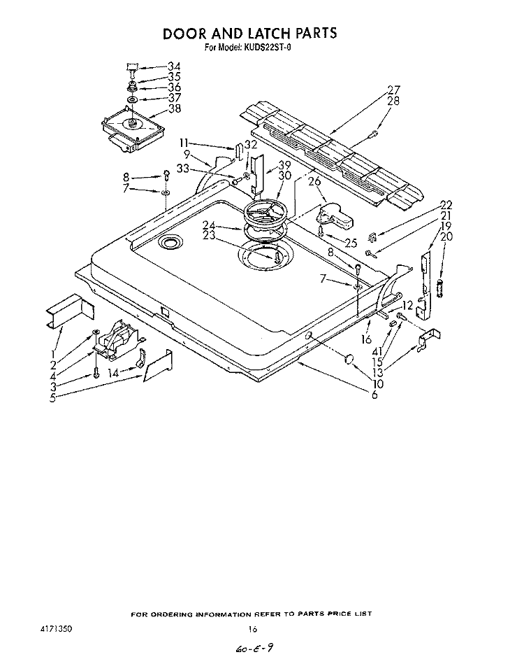 DOOR AND LATCH Diagram and Parts List for KUDS220ST0  KitchenAid Dishwasher