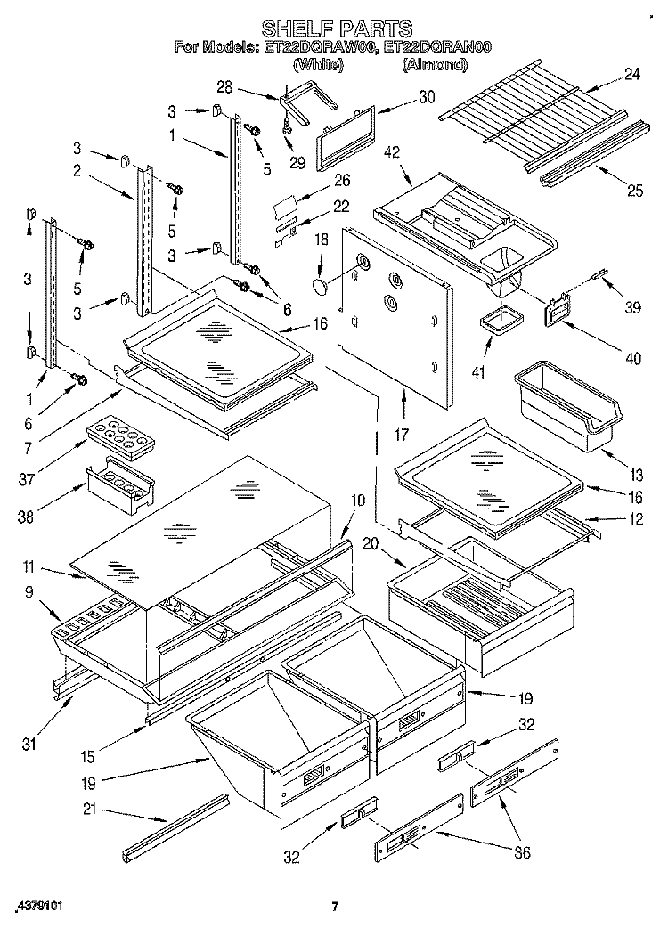 SHELF, LIT/OPTIONAL Diagram and Parts List for ET22DQRAN00  Whirlpool Refrigerator