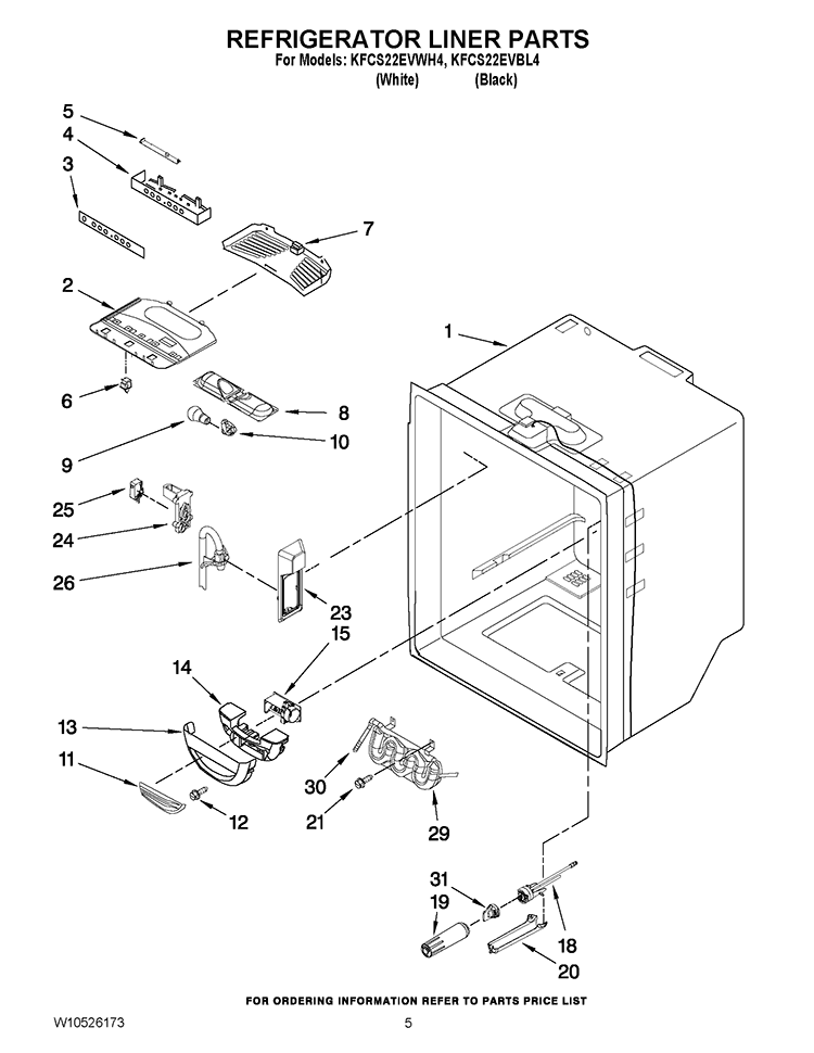 REFRIGERATOR LINER PARTS Diagram and Parts List for KFCS22EVBL4  KitchenAid Refrigerator
