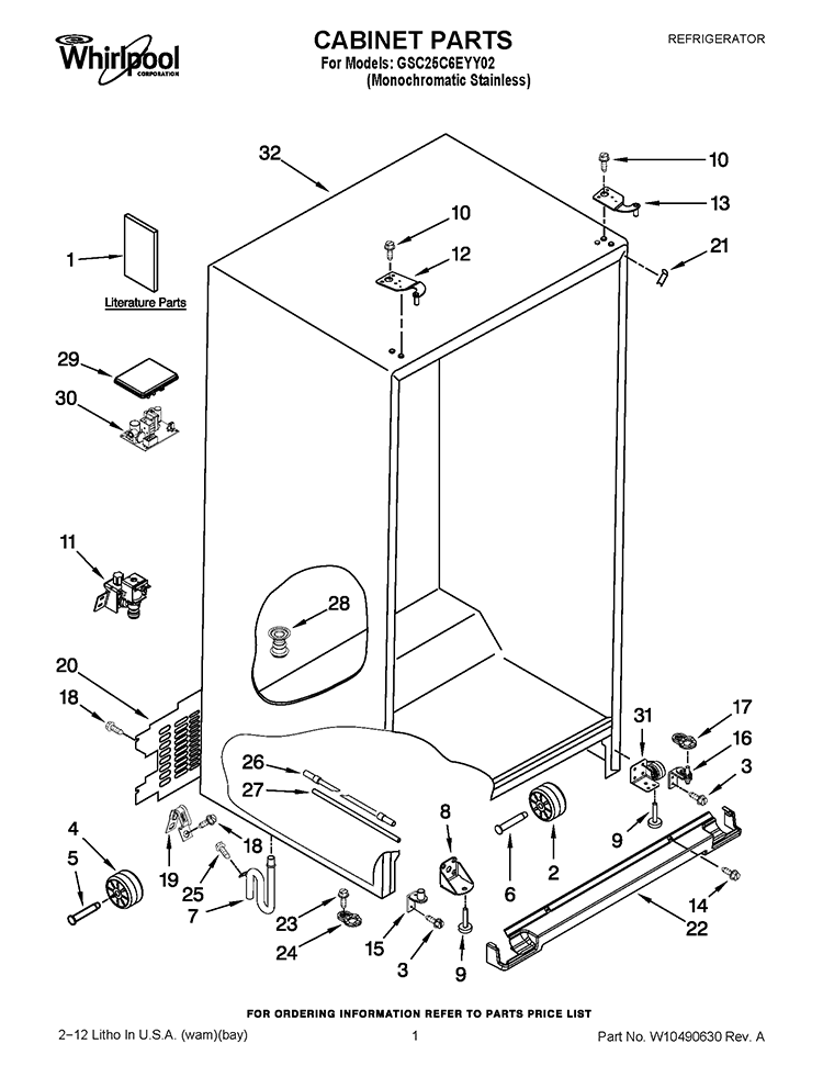 CABINET PARTS Diagram and Parts List for GSC25C6EYY02  Whirlpool Refrigerator