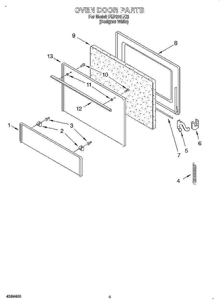 OVEN DOOR Diagram and Parts List for FEP210EQ2  Roper Range