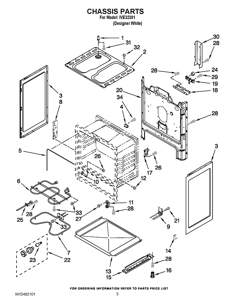 CHASSIS PARTS Diagram and Parts List for IVE32301  Inglis Range