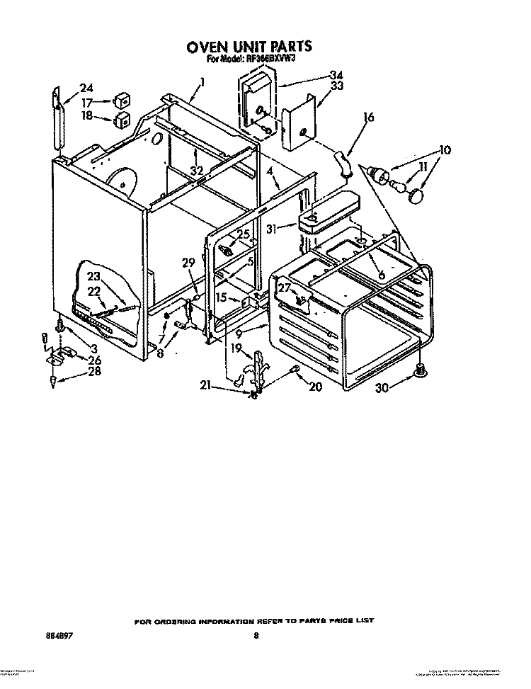 OVEN UNIT Diagram and Parts List for RF366BXVN3  Whirlpool Range