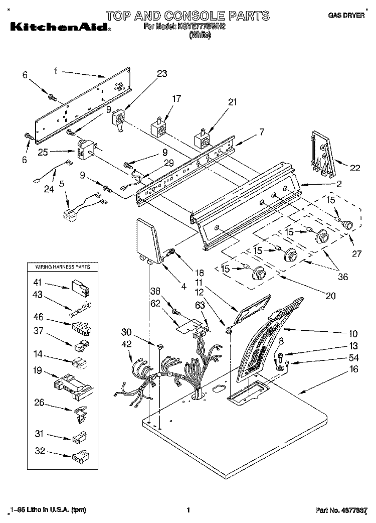 TOP AND CONSOLE, LIT/OPTIONAL Diagram and Parts List for KGYE777BWH2  KitchenAid Dryer