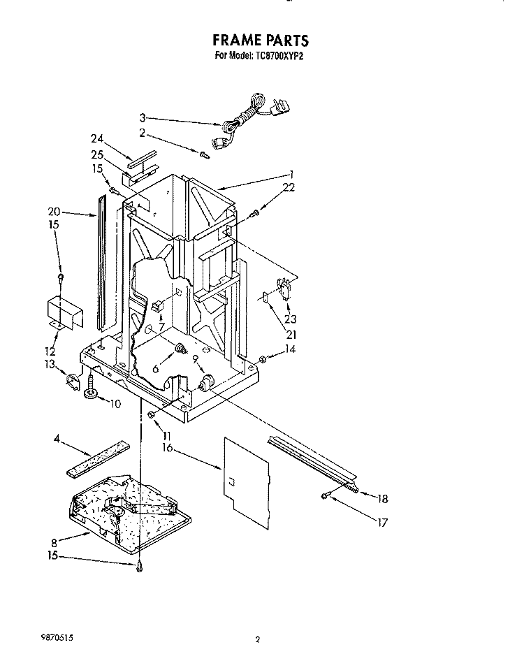 FRAME Diagram and Parts List for TC8700XYP2  Whirlpool Trash Compactor