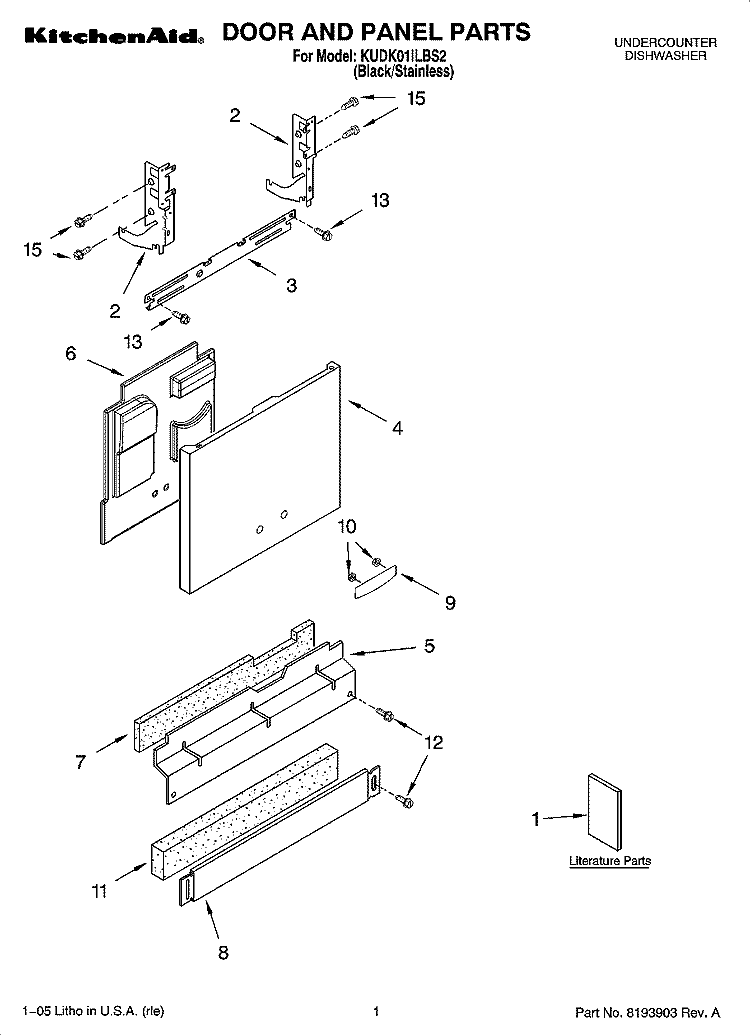 DOOR AND PANEL PARTS Diagram and Parts List for KUDK01ILBS2  KitchenAid Dishwasher