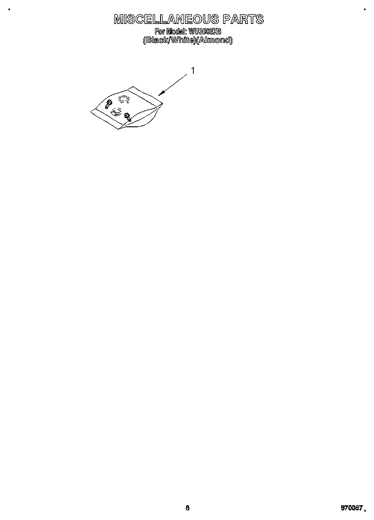 MISCELLANEOUS, LIT/OPTIONAL Diagram and Parts List for WU3006X6  Roper Dishwasher