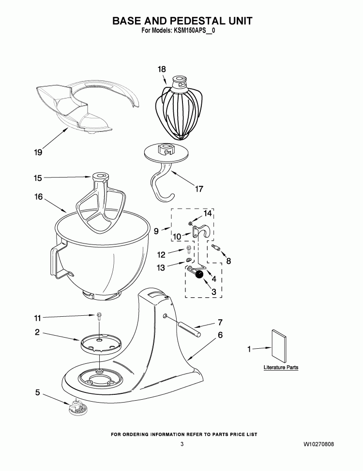 BASE AND PEDESTAL UNIT Diagram and Parts List for KSM150APSCS0  KitchenAid Mixer