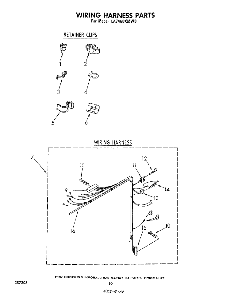 WIRING HARNESS Diagram and Parts List for LA7460XMW0  Whirlpool Washer
