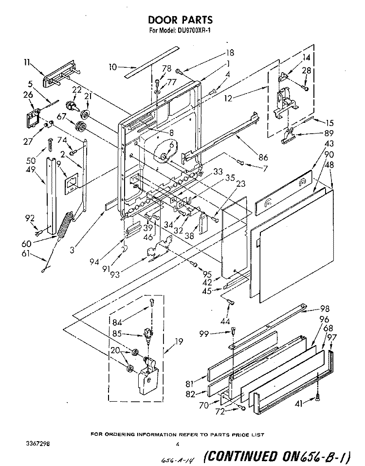 DOOR Diagram and Parts List for DU9700XR1  Whirlpool Dishwasher