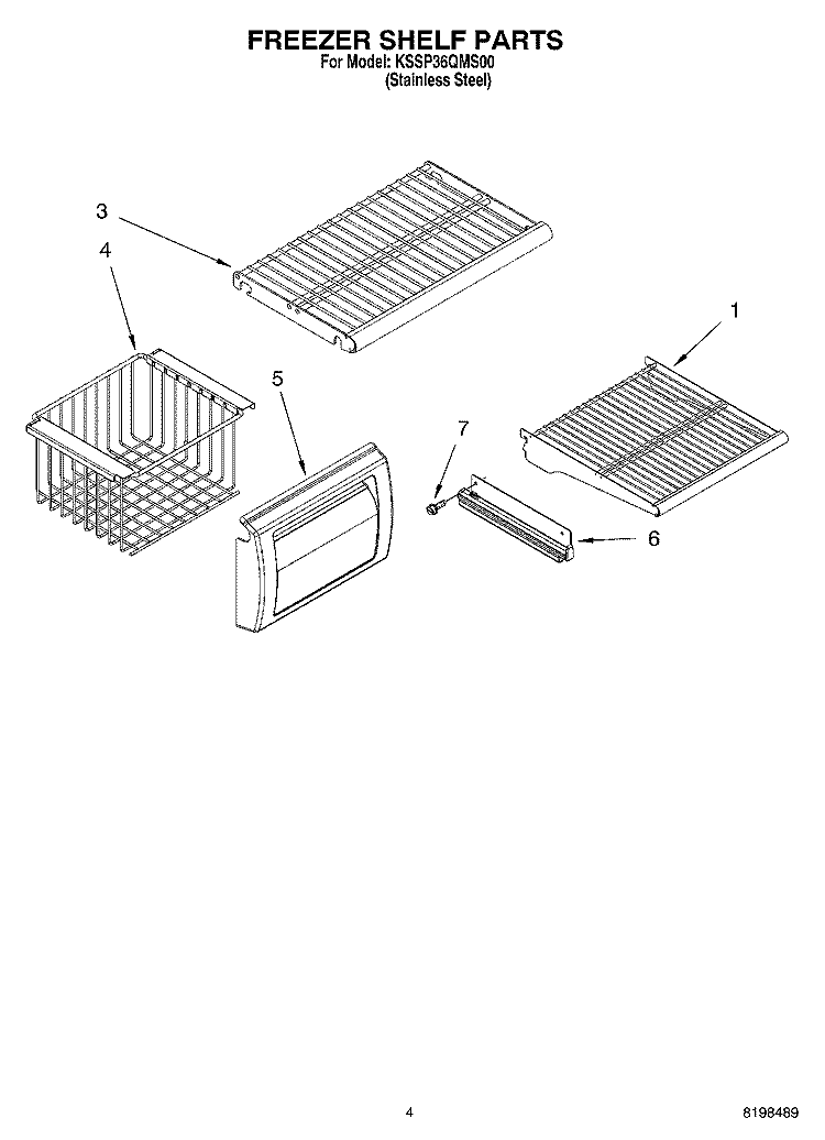 FREEZER SHELF PARTS Diagram and Parts List for KSSP36QMS00  KitchenAid Refrigerator