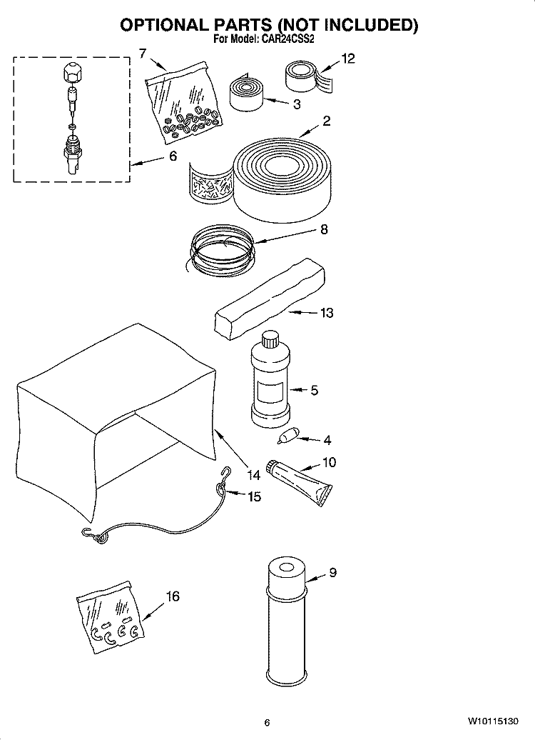 OPTIONAL  PARTS (NOT INCLUDED) Diagram and Parts List for CAR24CSS2  Crosley Air Conditioner