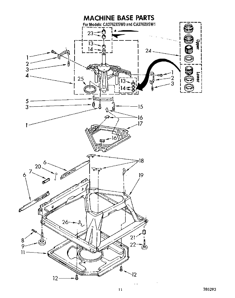 MACHINE BASE Diagram and Parts List for CA2762XSW0  Whirlpool Washer