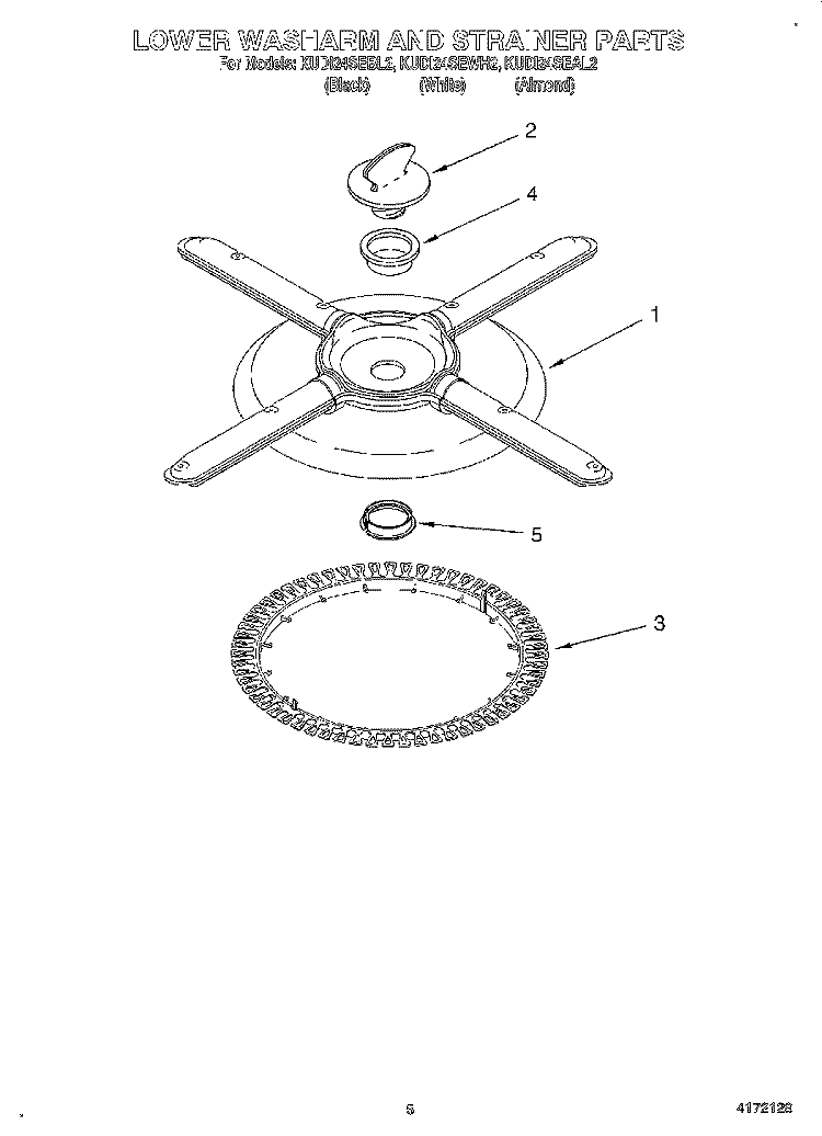 LOWER WASHARM AND STRAINER Diagram and Parts List for KUDI24SEAL2  KitchenAid Dishwasher