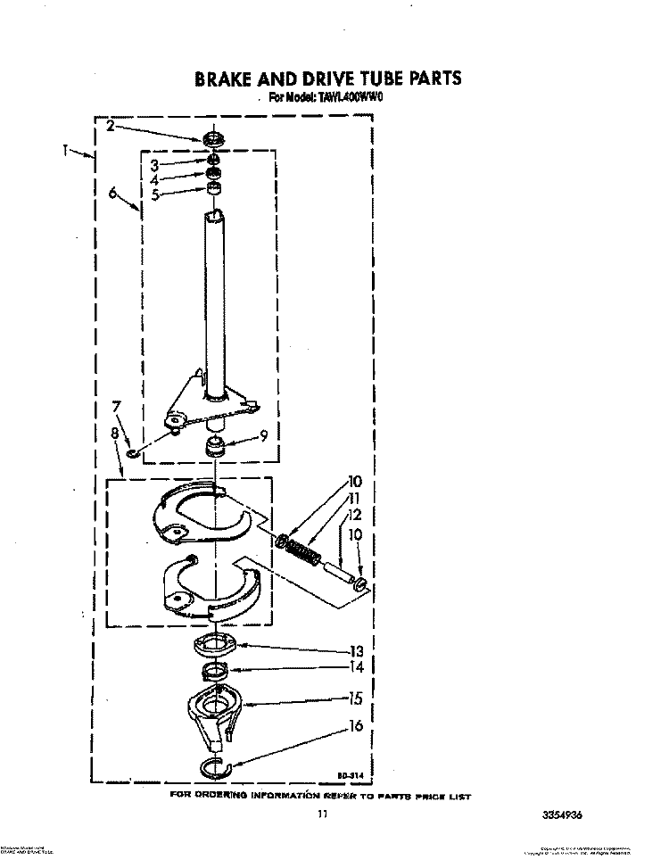 BRAKE AND DRIVE TUBE Diagram and Parts List for TAWL400WW0  Estate Washer