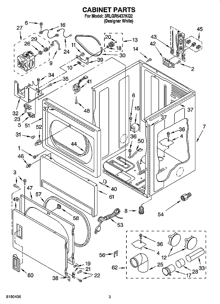 CABINET PARTS Diagram and Parts List for 3RLGR5437KQ2  Whirlpool Dryer
