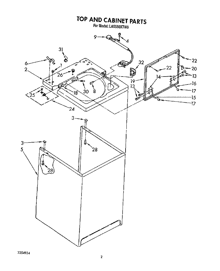 TOP AND CABINET, LIT/OPTIONAL Diagram and Parts List for LA5550XTF0  Whirlpool Washer