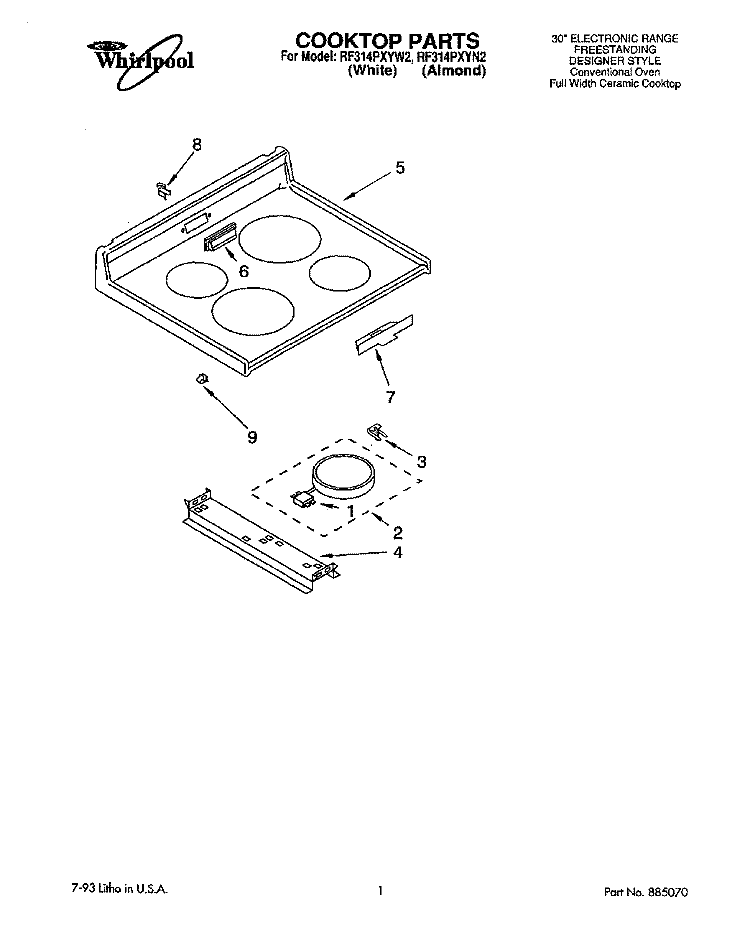 COOKTOP, LITERATURE Diagram and Parts List for RF314PXYW2  Whirlpool Range