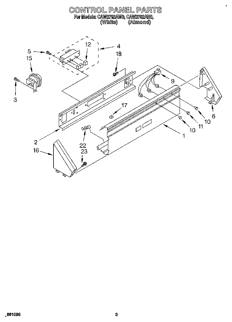 CONTROL PANEL Diagram and Parts List for CAW2762AW0  Whirlpool Washer