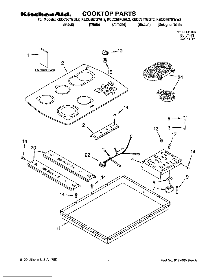 SECTION Diagram and Parts List for KECC567GBL2  KitchenAid Cooktop