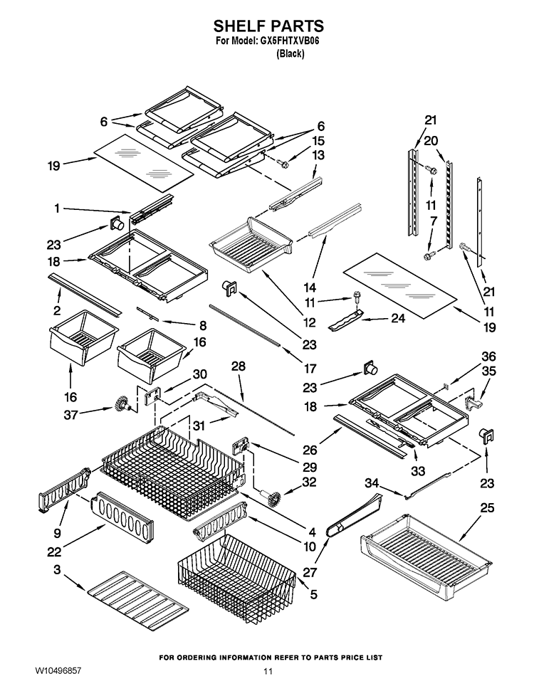 SHELF PARTS Diagram and Parts List for GX5FHTXVB06  Whirlpool Refrigerator