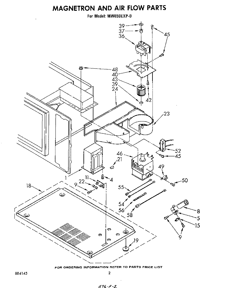 MAGNETRON AND AIRFLOW Diagram and Parts List for MW850EXP0  Whirlpool Microwave