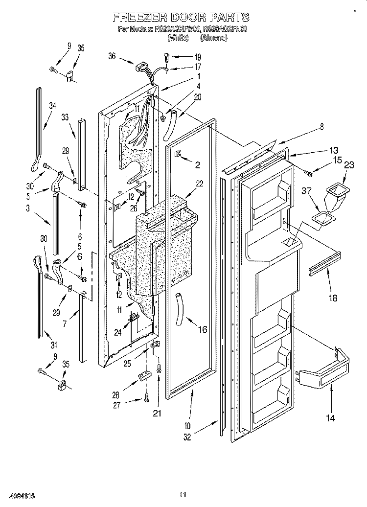 FREEZER DOOR Diagram and Parts List for RS20AQXFW00  Roper Refrigerator