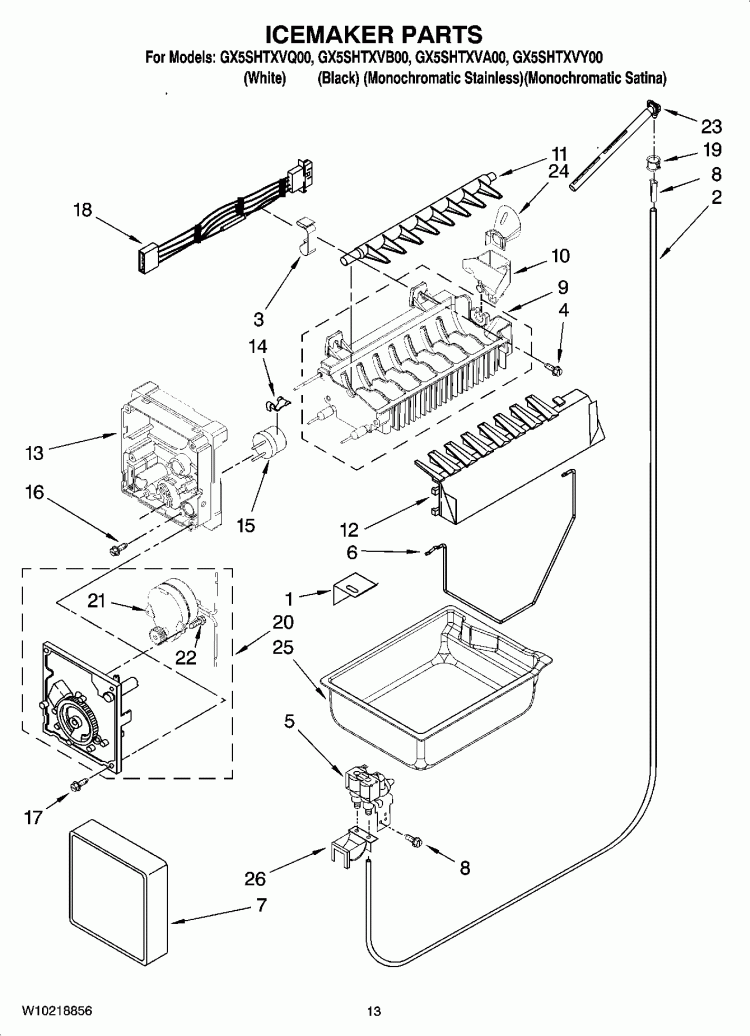 ICEMAKER PARTS, OPTIONAL PARTS Diagram and Parts List for GX5SHTXVA00  Whirlpool Refrigerator
